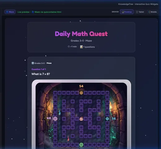 Maze math game with answer gates