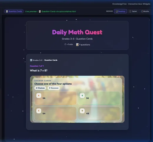 Actual Daily Math Quest question card and answer choices